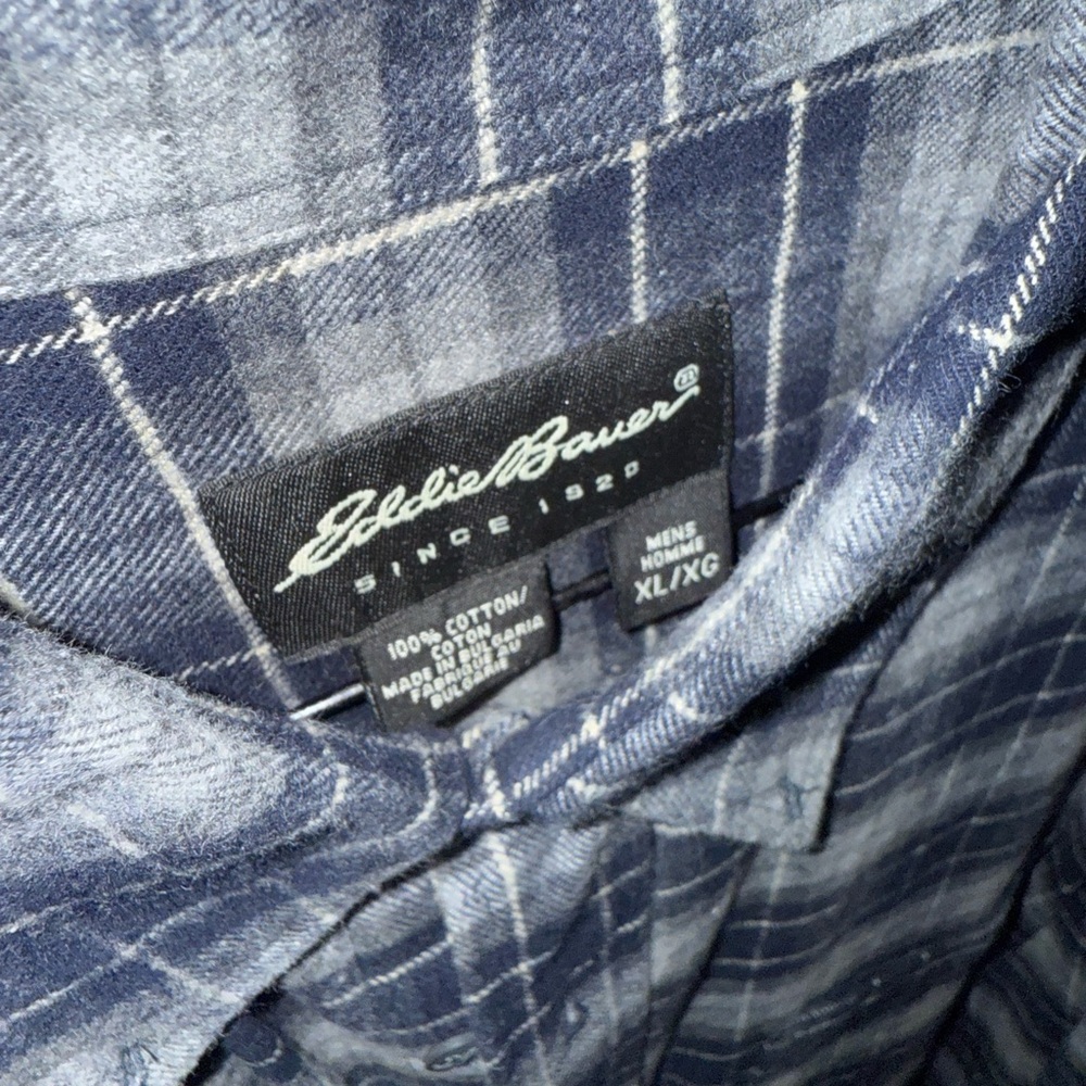 Eddie Bauer Men's Navy and Gray Plaid Shirt